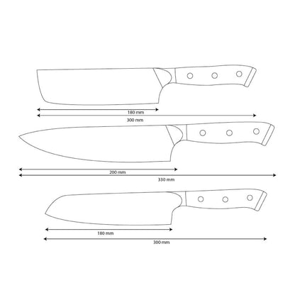 Couteaux Shinrai - Ensemble de couteaux Damas 3 pièces Eclipse - Couteau de chef + Nakiri + Santoku