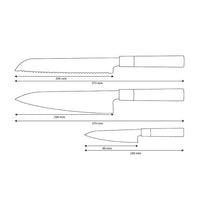 Shinrai Knives - Ensemble de 3 couteaux Damas Takumi Kaza - Couteau de chef + Couteau à pain + Couteau d'office