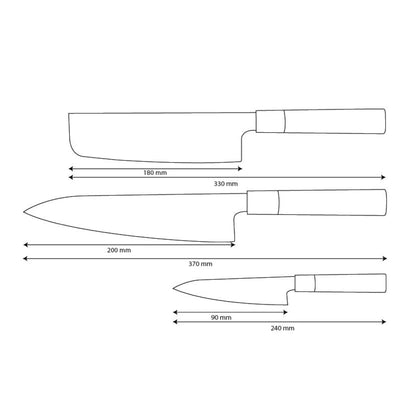 Couteaux Shinrai - Ensemble de couteaux Damas 3 pièces Takumi Kaza - Couteau de chef + Nakiri + Couteau d'office