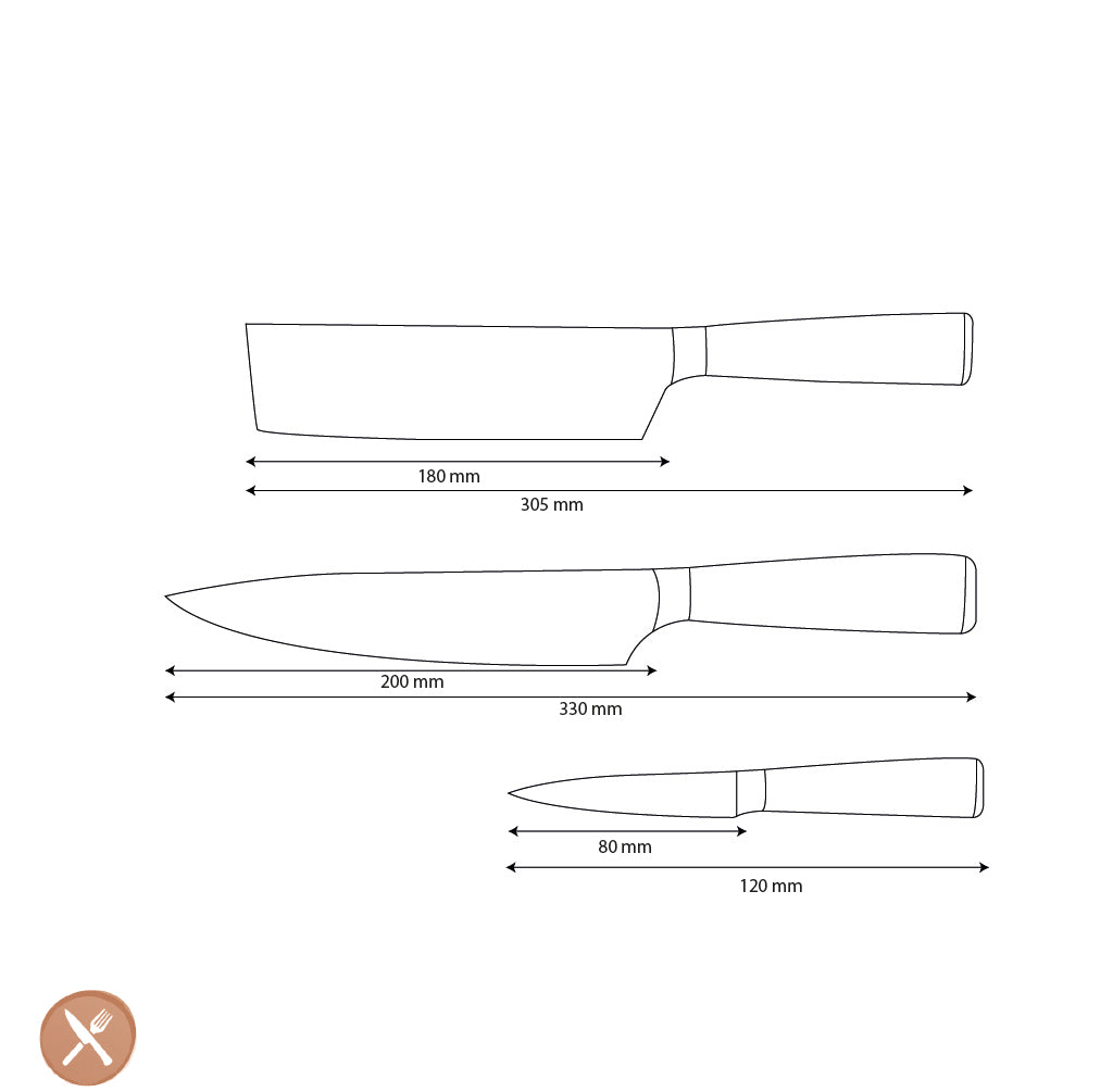 Couteaux Shinrai - Ensemble de 3 couteaux imprimés Damas - Couteau de chef + Nakiri + Couteau d&#39;office