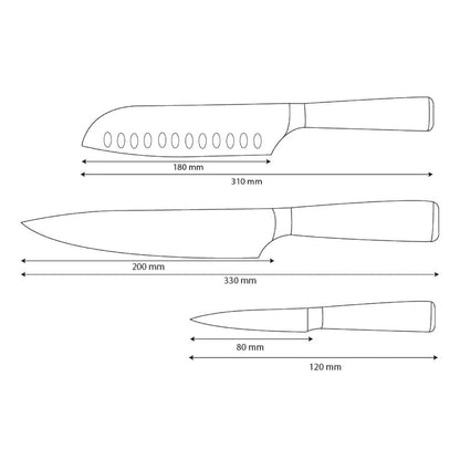 Shinrai Knives - Damascus Print 3-Piece Knife Set - Chef's Knife + Santoku + Paring Knife