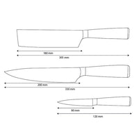 Couteaux Shinrai - Ensemble de 3 couteaux en résine époxy et saphir imprimé Damas - Couteau de chef, Nakiri et couteau d'office