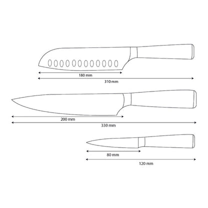 Couteaux Shinrai - Ensemble de 3 couteaux en résine époxy et saphir imprimé Damas - Couteau de chef, Santoku et couteau d'office