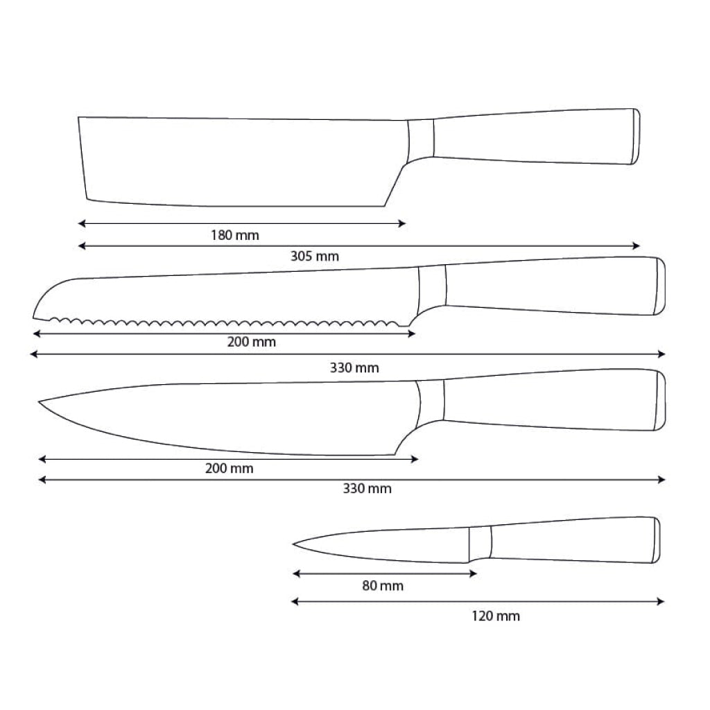 Couteaux Shinrai - Ensemble de 4 couteaux en résine époxy et saphir imprimé Damas - Couteau de chef, couteau à pain, couteau Nakiri et couteau d'office
