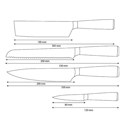 Couteaux Shinrai - Ensemble de 4 couteaux en résine époxy et saphir imprimé Damas - Couteau de chef, couteau à pain, couteau Nakiri et couteau d'office