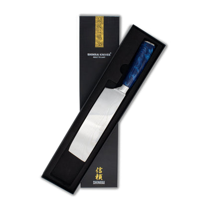 Shinrai Knives - Damascus Print Epoxy Sapphire Nakiri knife 18 cm