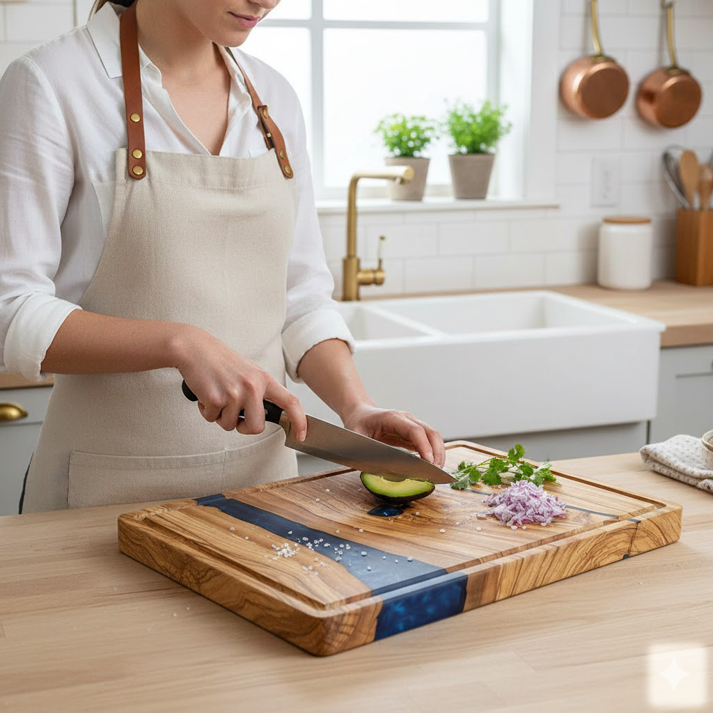 Shinrai Japan - Planche à découper époxy saphir bois d&#39;acacia - 40 x 30 x 3 cm