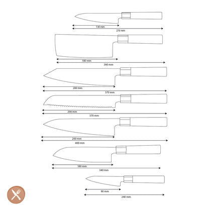 Shinrai Knives - Ensemble de couteaux Damas Kurayami 7 pièces