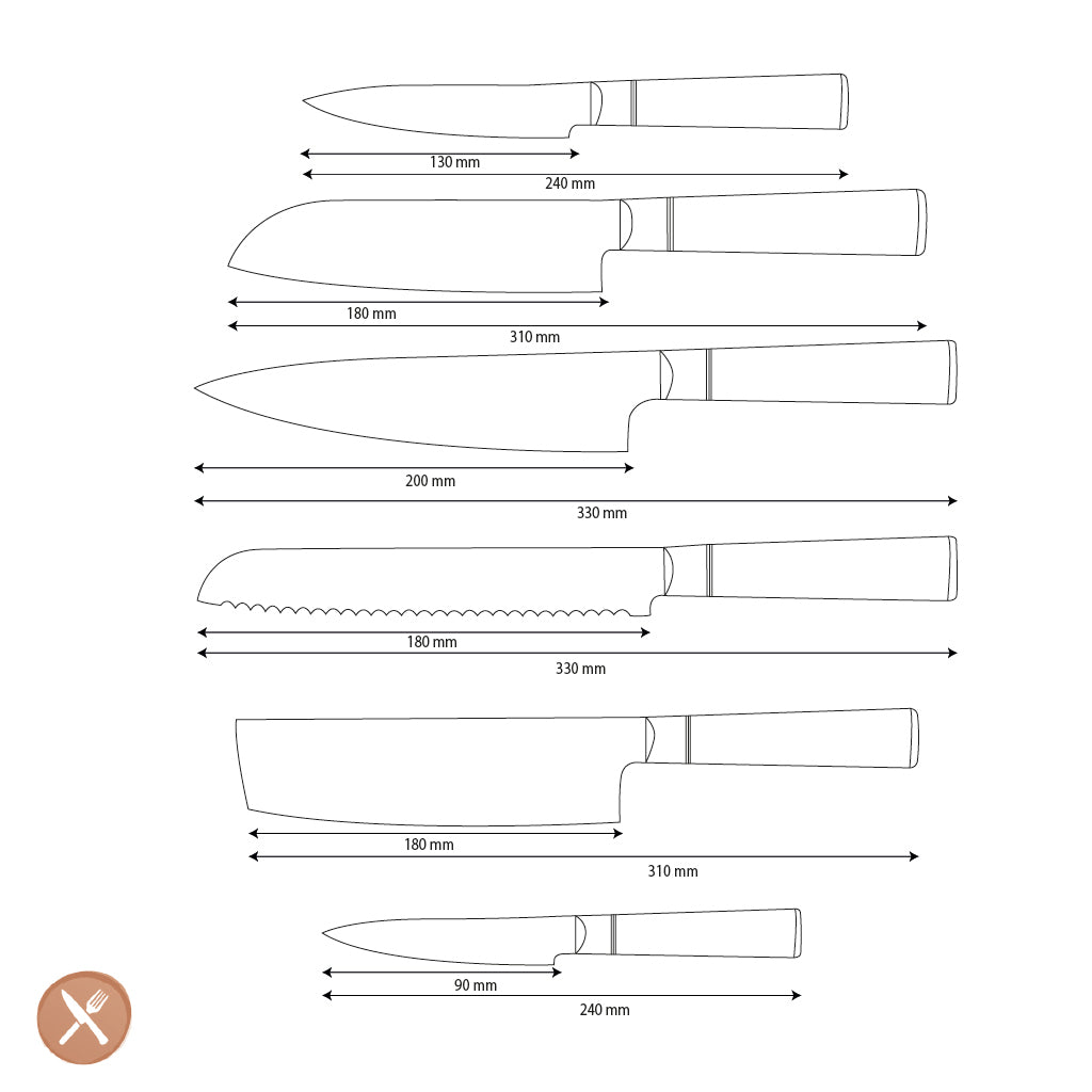 Shinrai Japan - Ensemble de 6 couteaux Damas imprimés Epoxy Onyx Damascus