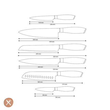 Shinrai Japan - Ensemble de couteaux 6 pièces en bois Damask Pakka