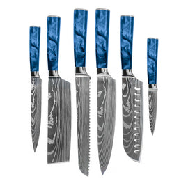 Saphir époxy imprimé Damas japonais - Ensemble de couteaux 6 pièces