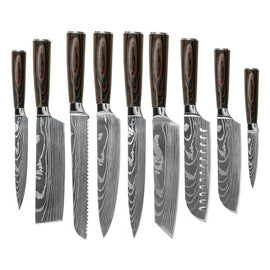 Shinrai Knives - Ensemble de couteaux 9 pièces imprimé Damas