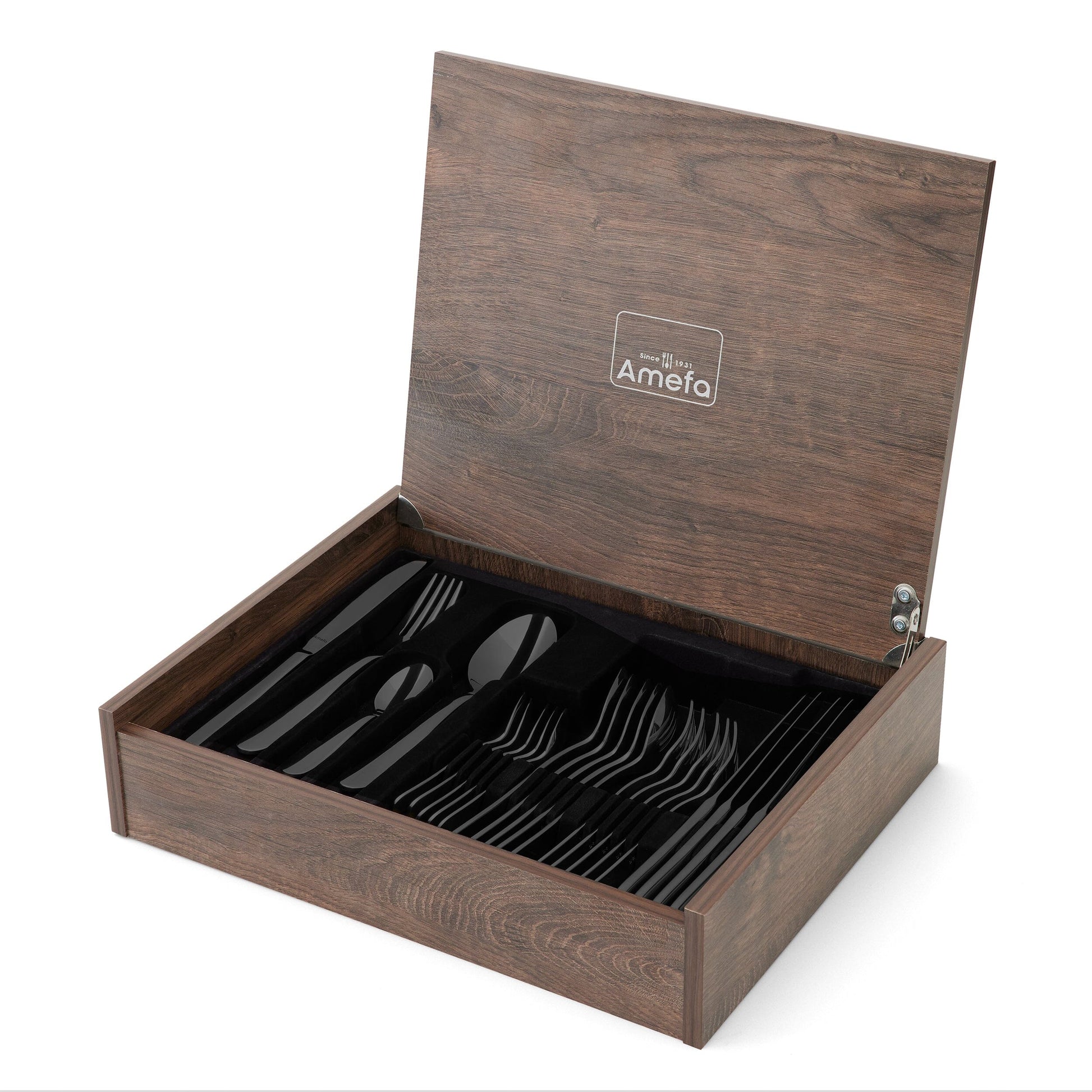 Amefa - Oxford - Coffret de couverts 24 pièces pour 6 personnes, finition PVD noir brillant - Coffret de luxe