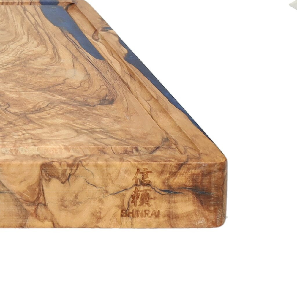 Shinrai Knives - Epoxy Sapphire Cutting Board Olive Wood - 40 x 30 x 3 cm