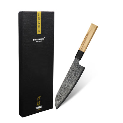 Shinrai Japon - Couteau Santoku Takumi Kaza Damas 18 cm