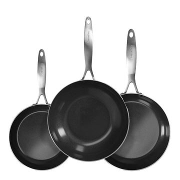 GreenPan - Geneva 3-delige Pannenset 18/24/28 cm - 2 koekenpannen + wokpan Pannenset GreenPan 