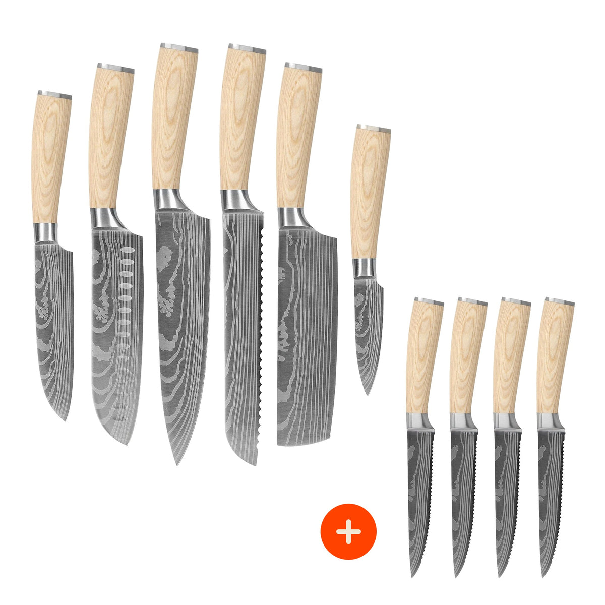 Shinrai Knives - Akari Damascus Print 10-piece set - Master collection XL set