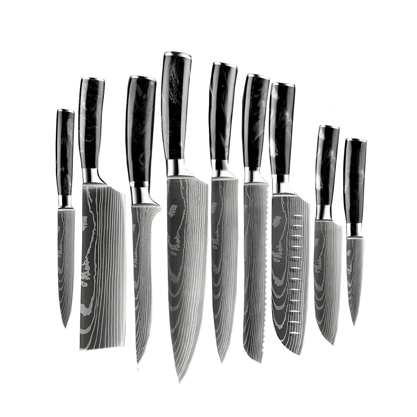 Shinrai Japan - Damascus Print Onyx Epoxy 9-delige Messenset + Magnetisch Messenblok Scalae - Acacia hout Messenset met blok Shinrai Japan 