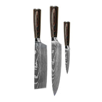 Shinrai Knives - Damascus Print 3-delige Messenset - Koksmes + Nakiri + Schilmes Messenset Shinrai Knives 