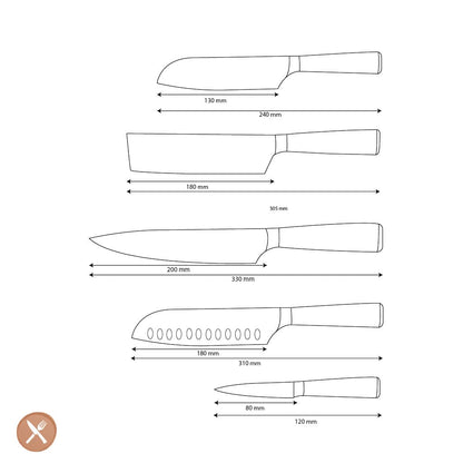 Shinrai Knives - Damascus Print 5-delige Messenset Messenset Shinrai Knives 