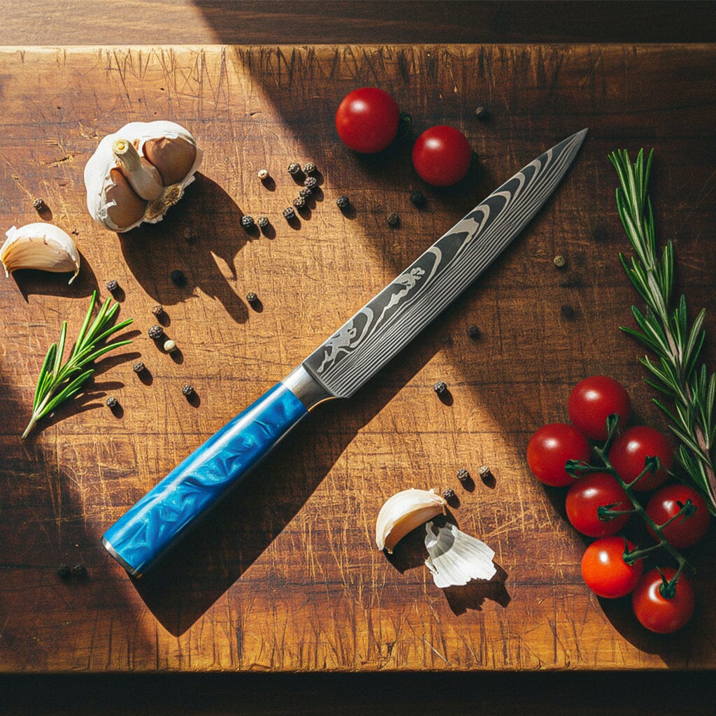 Shinrai Knives - Damascus Print Epoxy Sapphire - 6-delige Messenset Messenset Shinrai Knives 