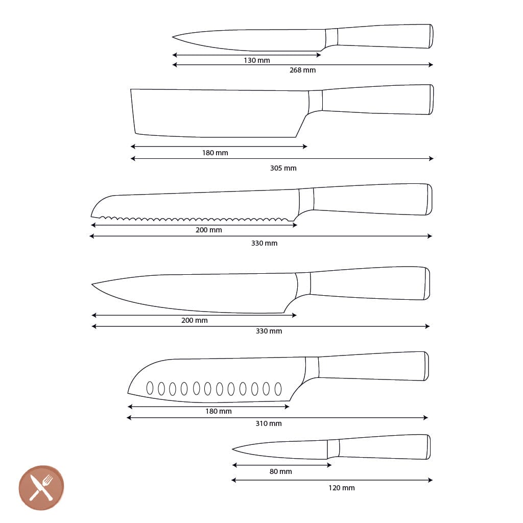 Shinrai Knives - Damascus Print Epoxy Sapphire - 6-delige Messenset Messenset Shinrai Knives 