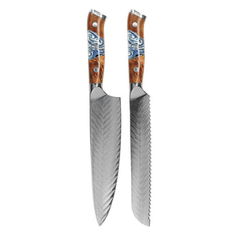 Couteaux Shinrai - Coffret de 2 couteaux damas Eclipse - Couteau de chef + couteau à pain