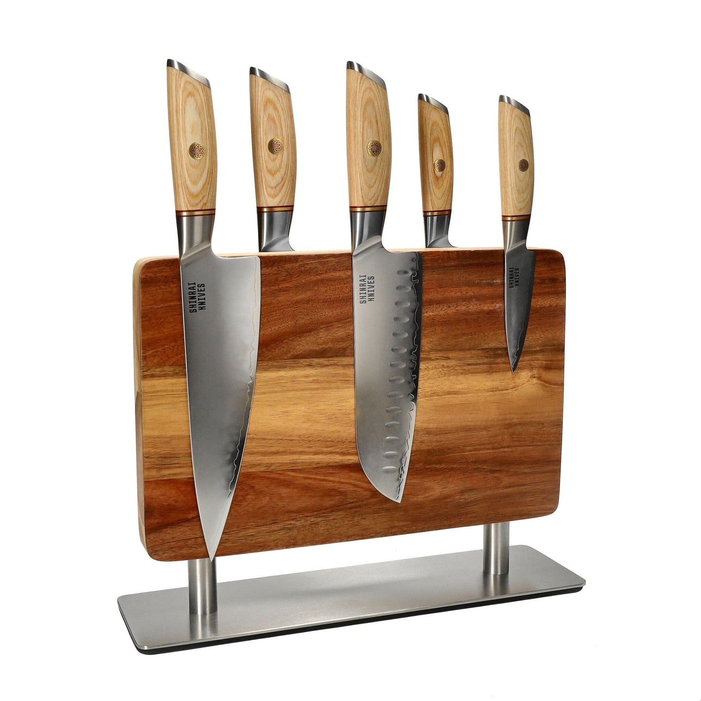 Shinrai Knives - Hikari Damascus 5-delige messenset + Messenblok Stans Messenset met blok Shinrai Knives 