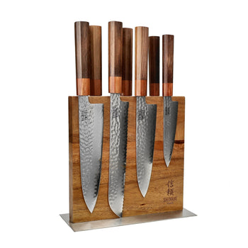 Shinrai Knives - Kigami Exclusive Damascus 7-delige messenset + Messenblok Cito dubbelzijdig Messenset met blok Shinrai Knives 