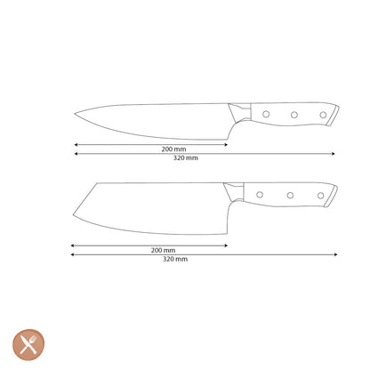 Shinrai Knives - Parelmoer Jewels 2-delige Damascus Messenset - Koksmes + Nakiri Messenset Shinrai Knives 