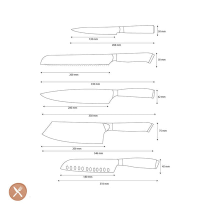 Shinrai Knives - Parelmoer Jewels Serie 5-delige Damascus Messenset Messenset Shinrai Knives 