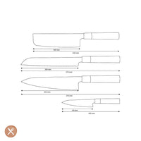 Shinrai Knives - Takumi Kaza 4-delige Damascus Messenset - Koksmes + Broodmes + Nakiri + Schilmes Messenset Shinrai Knives 