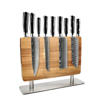 Shinrai Knives - Damascus print Onyx 9-piece Knife set + Knife block punch