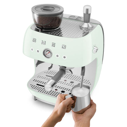 Smeg - Espressomachine | Watergroen | Jaren 50 | Handmatige espressomachine met geïntegreerde bonenmaler Handmatige Espressomachine Smeg 