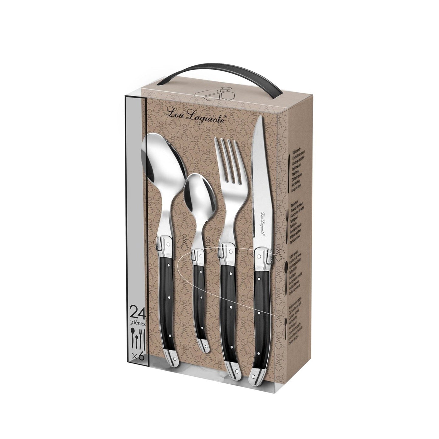 Lou Laguiole - 24-pc cutlery set in open window box - anthracite Bestekset Lou Laguiole 