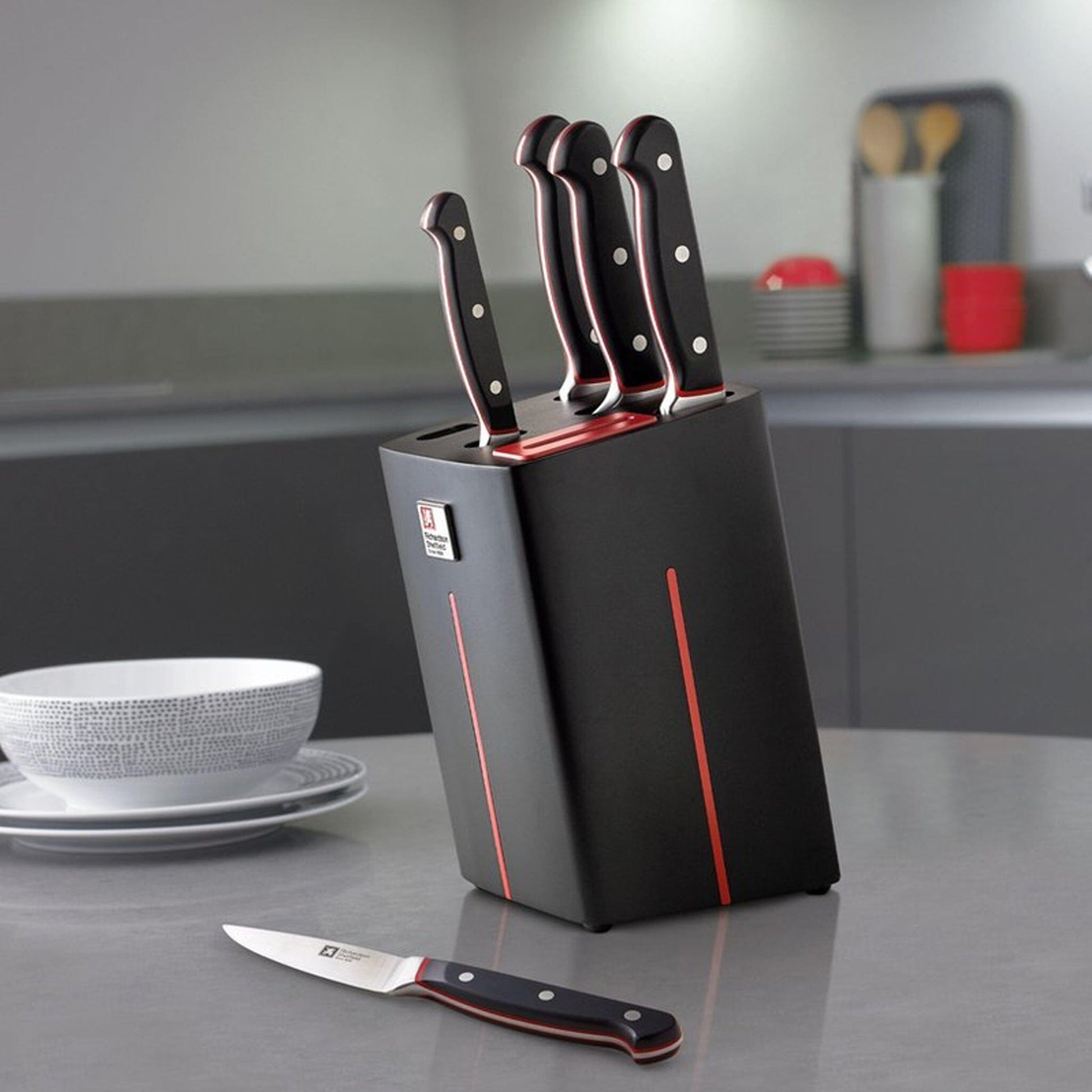 Richardson Cheffield - Velocity 5 pc knife block with sharpener - black Messenset met blok Richardson Sheffield 